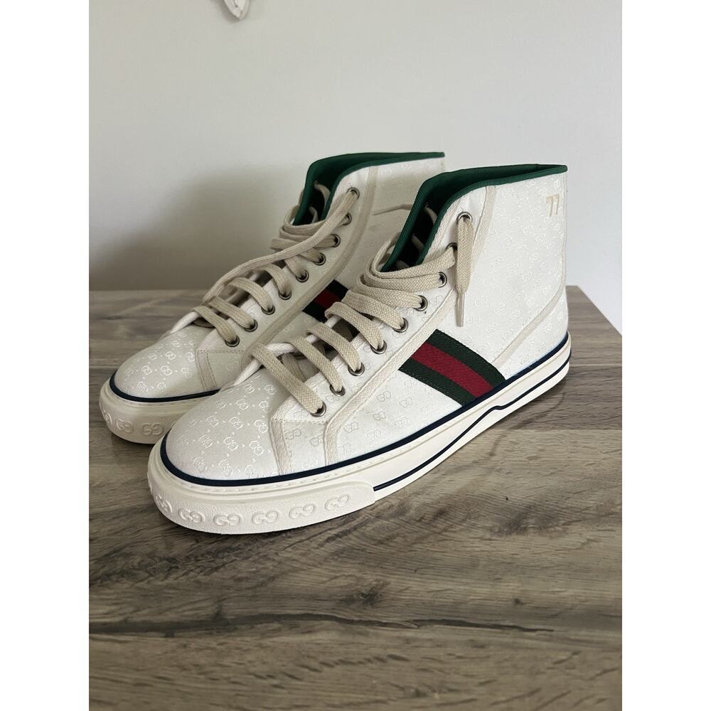 Size 11 - Gucci Tennis 1977 High Top White Mini GG Sneakers Stripe Shoes